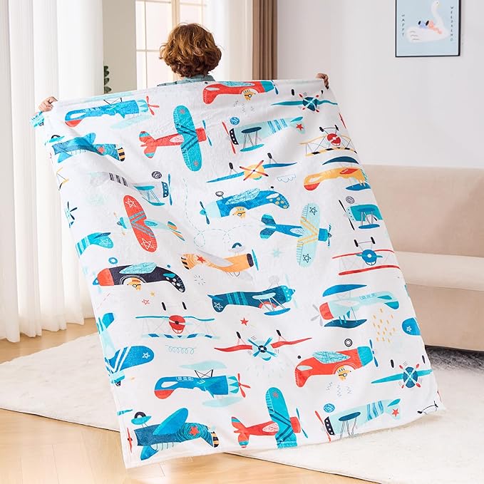 Wajade Airplane Blanket for Boys Soft Fleece Cute Aircraft Blanket for Couch Sofa Bedroom Fuzzy Flannel Blankets Birthday for Kids Boys 60"x80"