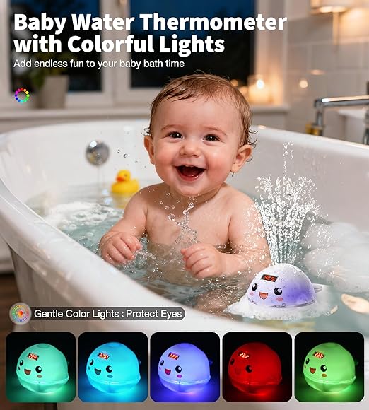 Baby Bath Toy Sprinkler with Thermometer, Temp Alarm & Backlit Display, BPA-Free | CPC Certified for Safety, Light Up Whale Bath Toy for Kids Ages 1-3, Bathtub Water Toys for Toddler, Newborn