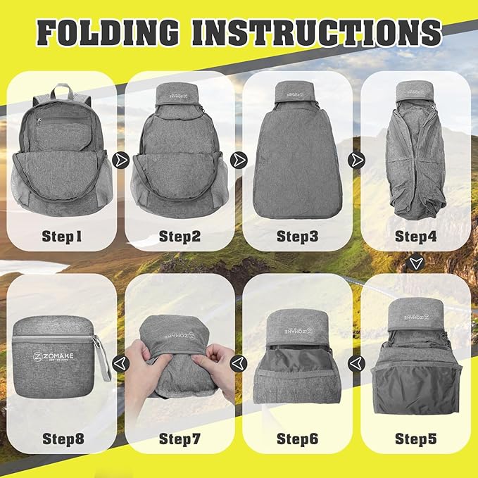 ZOMAKE 10L Lightweight Packable Hiking Backpack - Small Travel Hiking Daypack for Women Men - Tear Resistant Foldable Day Pack for Camping Outdoor Sports(Grey)