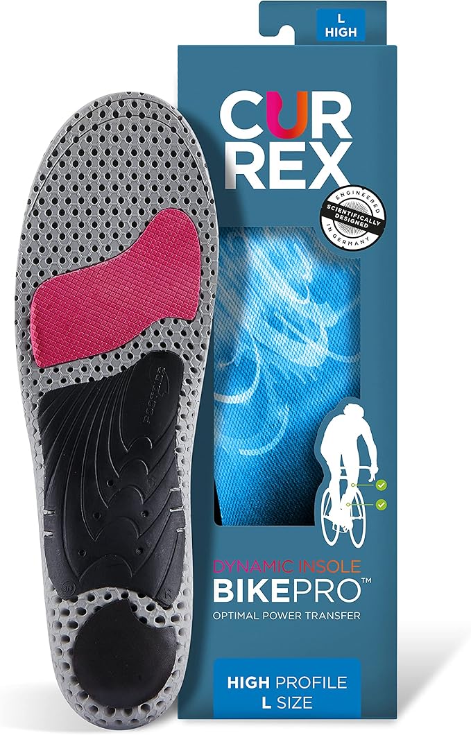 CURREX BikePro Insoles for Cycling, Bicycle & Motorcycle Riding, Arch Support Shoe Inserts with Metatarsal Pads, Helps Reduce Fatigue, Improve Stability & Fit, for Men & Women, High Arch, XS
