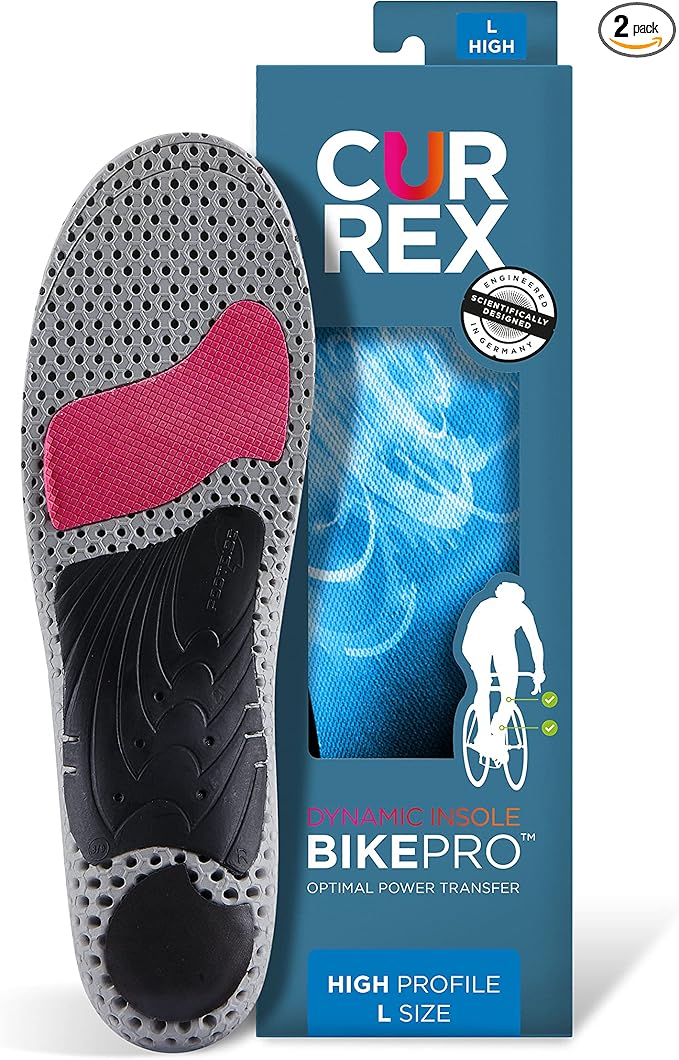 CURREX BikePro Insoles for Cycling, Bicycle & Motorcycle Riding – Arch Support Shoe Inserts w/Metatarsal Pads, Helps Reduce Fatigue + Improve Stability & Fit – for Men & Women – High Arch, Medium