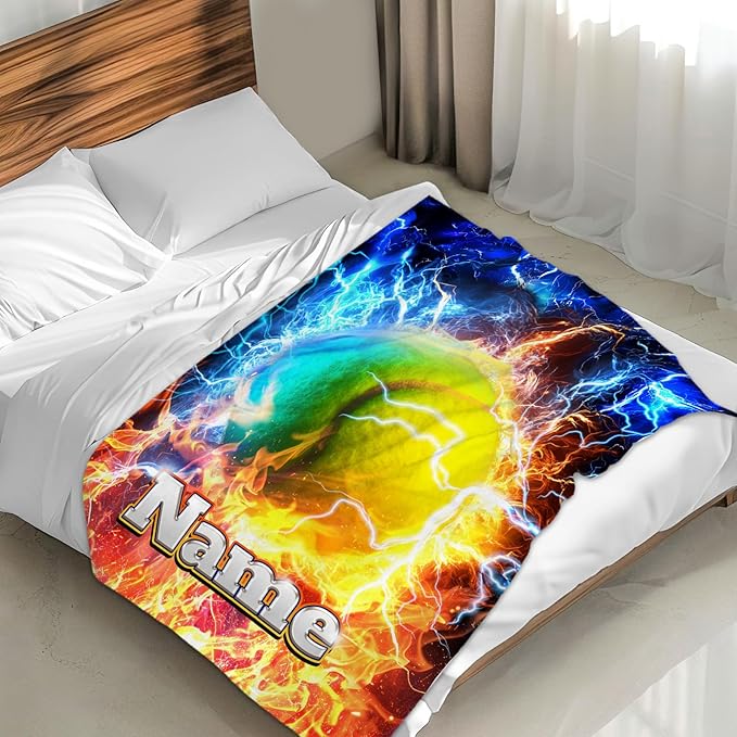 Tennis Gifts for Kids Boys, Personalized Name 40x30 Inches Small Soft Warm Cozy Custom Sports Stuff Blankets Accessories Gifts for Sofa Chairs
