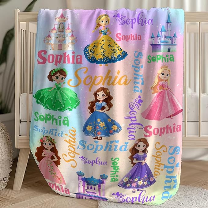 Custom Girl Blanket with Name Personalized Cute Pink Princess Blanket for Newborn Customized Soft Flannel Throw Blanket Memorial Gift for Toddler on Birthday Baby Shower Christmas (Pink Princess)