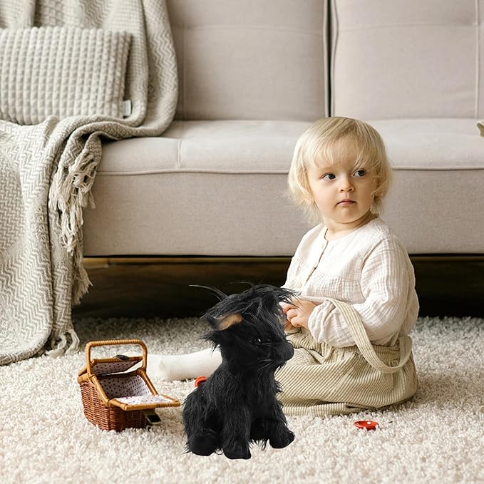 Highland Cow Fluffy Stuffed Animal, 10" Adorable Realistic Plush Toy Soft Cute Cow Plushie Home Decor Gift for Boys Girls Kids Teens Adults, Black