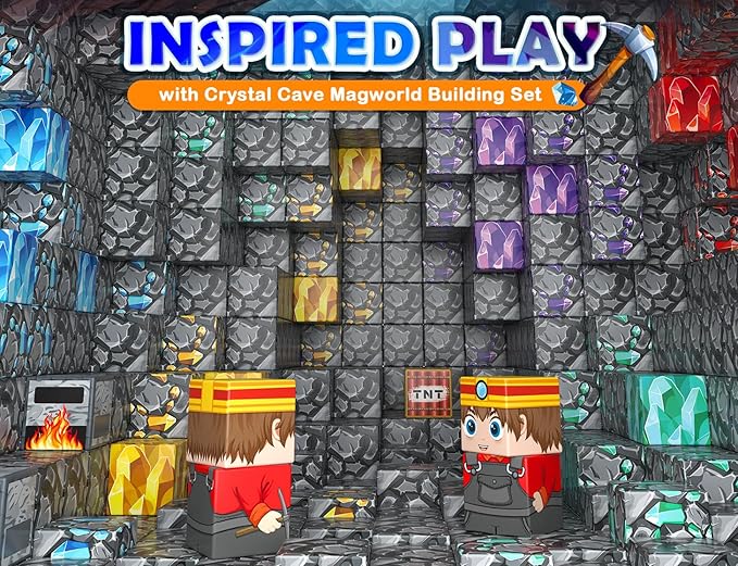 Magnetic Blocks 100PCS 1 inch Magnetic Building Cubes Kids Magnet Toys Crystal Mine Cave Inspired Playset Magworld Add-on Building Craft Sensory Toys Game Gifts for Ages 3-5 4-6 5-7 8-12
