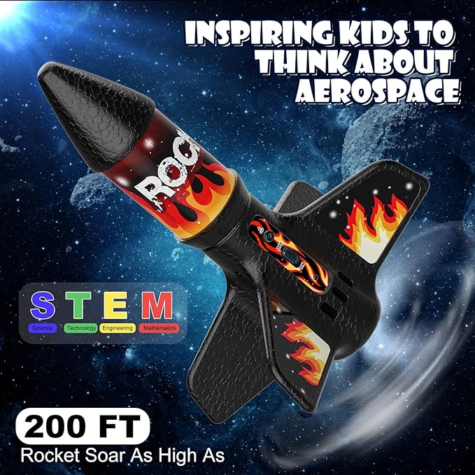 Rocket Launcher for Kids, Self Launching Motorized Air Rocket Toy, Outdoor Toys for Ages 8-12, Model Rockets with Parachute Safely Land, Spaceship Launch up to 200 ft Birthday Gifts for Boys