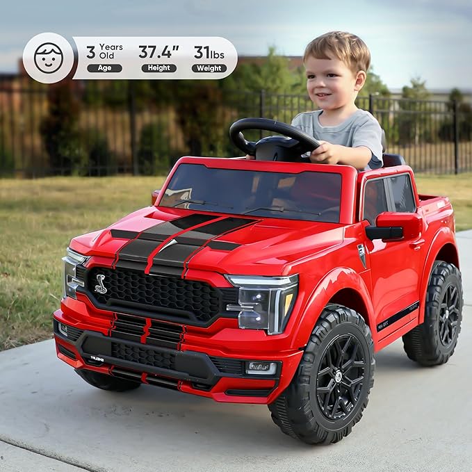 Licensed Ford Shelby F-150 24V Ride on Toy for Kids, Electric Car w/Remote Control, 400W Motors - Red