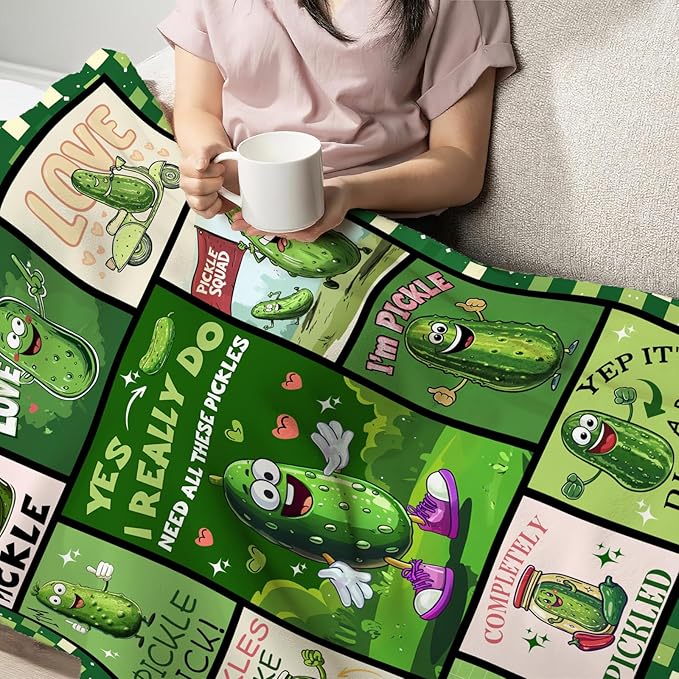Pickle Throw Blanket Soft Pickle Lovers Flannel Blanket for Girls Boys Lightweight Cozy Print Blankets Gift for Women Men Couch Sofa Bed 80" x 60"
