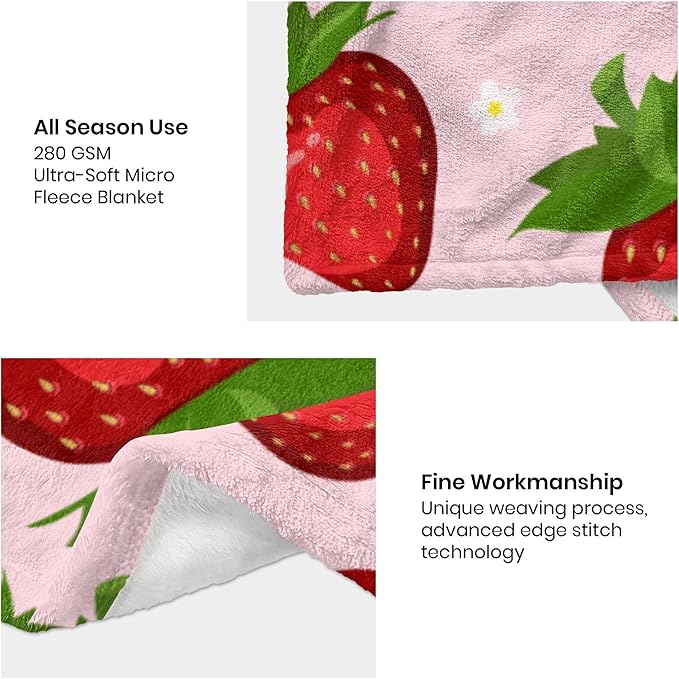 Pink Strawberry Blanket for Kids Girls, Soft Lightweight Strawberry Throw Blanket for Sofa Bed Traveling Camping Gifts Idea 50x60 inches