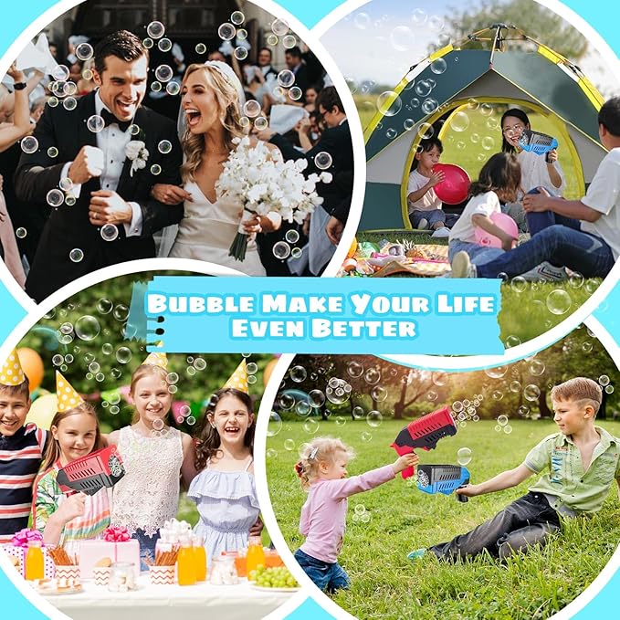 SHCKE 2 Pack Bubble Guns with Lights, Bubble Gun for Kids, Built-in Bubble Tank & One-Hand Flip Lid, Bubble Blaster for Parties, Wedding, Camping, Birthday Gifts, Christmas