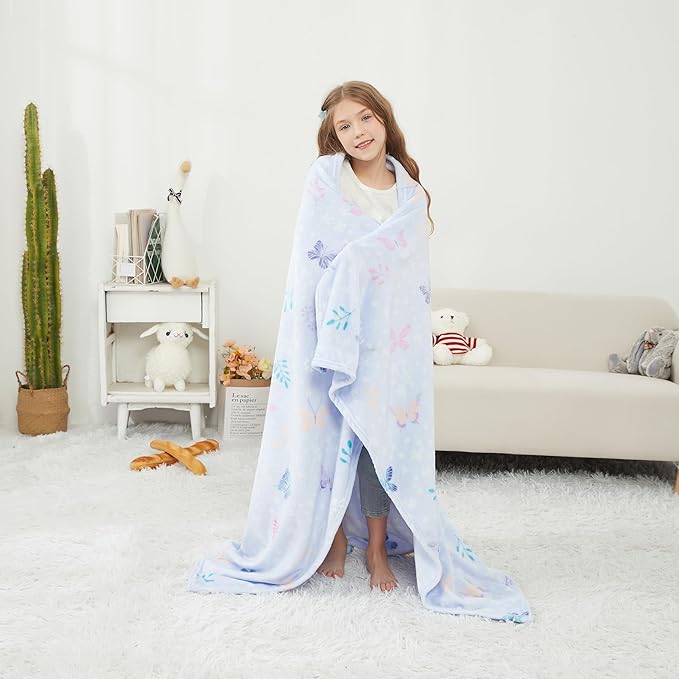 Viviland Kids Throw Blanket, Purple Butterfly Blankets for Kids, Soft Warm Lightweight Plush Throw Blanket Fleece Throw Blanket for Sofa Chair Couch Bed, for Kids, 50" x 60"