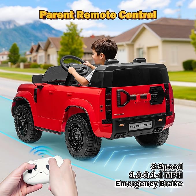 24V Licensed Land Rover 2 Seater Ride on Car for Kids, Battery Powered Electric Car Ride on Vehicle with Parent Remote Control, LED Light, Spring Suspension, Suitable for Aged 3-8, Red