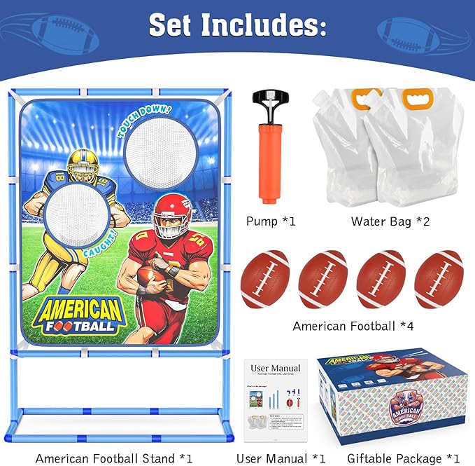 Football Toss Game with 4 Inflatable Balls, Indoor/Outdoor Football Throwing Target Toy for Kids Ages 4-7 8-12- Perfect Christmas Birthday Gifts for 4 5 6 7 8 9 10 11 12 Year Old Boys Girls