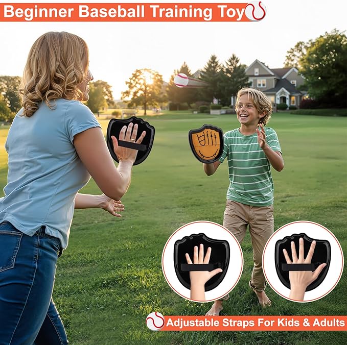 Aywewii Toss and Catch Ball Set Beginner Baseball Training Gloves Beach/Pool Toys Outdoor/Backyard Games for Toddlers and Kids Ages 3-8 Fun Gift for Boys and Girls (Black, 4 Paddles & 4 Balls)