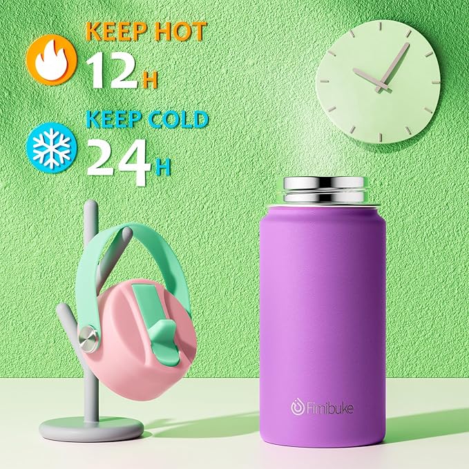 Fimibuke Kids Insulated Water Bottle, 14oz BPA FREE 18/8 Stainless Steel Travel Tumbler Double Wall Vacuum Leak Proof Kids Cup with Straw Metal Water Bottle for School Boys Girls(1 Pack, Amethyst)