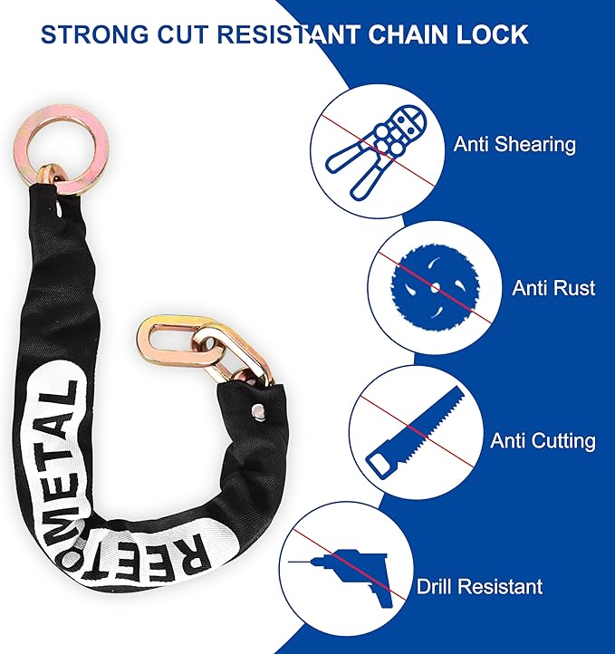 Heavy Duty Security Chain, 2FT x 3/8" Thick Hardened Steel Cut Proof Anti-Theft Lock Chain for Motorcycles, Bikes, ATVs, Trailers, Fences, etc.