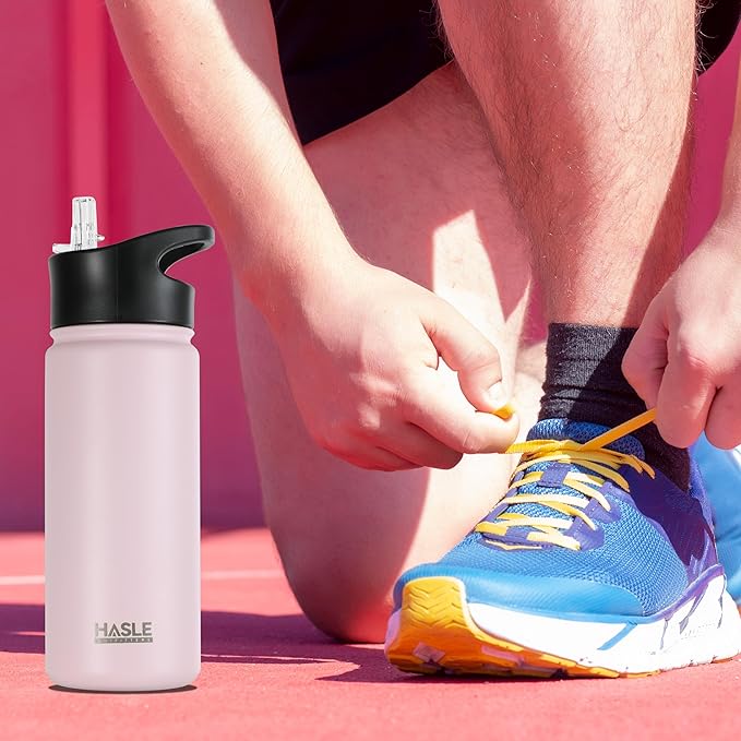 HASLE OUTFITTERS Insulated Water Bottle 16 oz Double Wall Vacuum Stainless Steel Water Bottle Leak Proof for School Wide Mouth with Straw Lid & Spout Lid Keeps Cold and Hot(Pink,4pack)