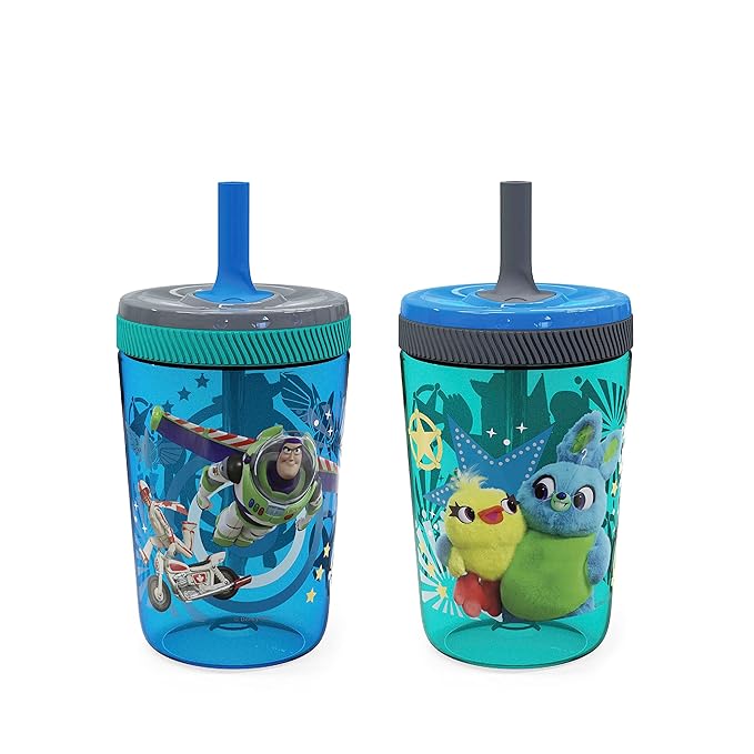 Zak Designs Kelso 15 oz Tumbler Set (Toy Story 4 - Woody & Buzz 2pc Set) Toddlers Cup Leak-Proof Screw-On Lid with Straw Made of Durable Plastic and Silicone, Perfect Bundle for Kids