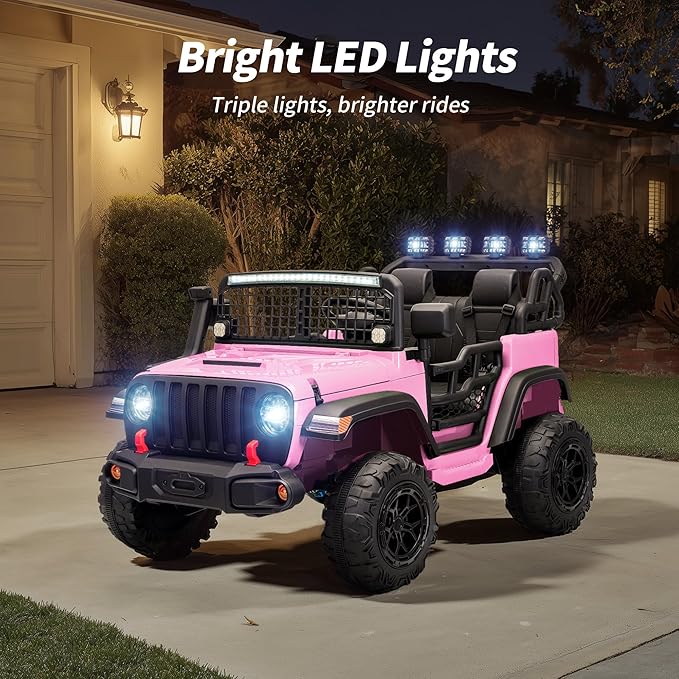 2 Seater Ride on Car Toy, 24V 4WD Electric Car for Kids 4-8 with Remote Control, 4x200W Motors, Capacity 110 lb - Light Pink