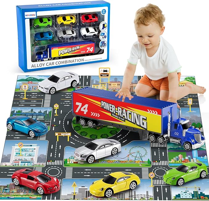 Die Cast Metal Racing Car Toy With Play Mat for 3-6 Year Old Boys and Girls - Christmas Birthday Gift