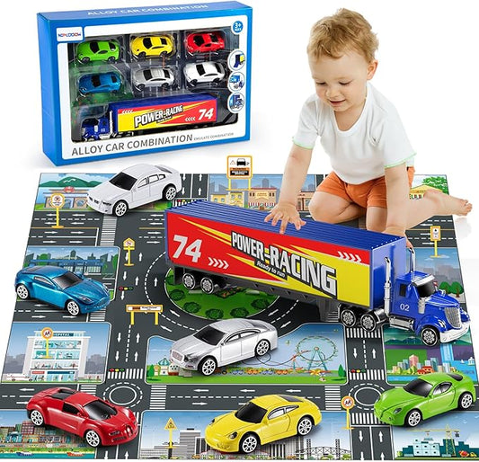 Die Cast Metal Racing Car Toy With Play Mat for 3-6 Year Old Boys and Girls - Christmas Birthday Gift