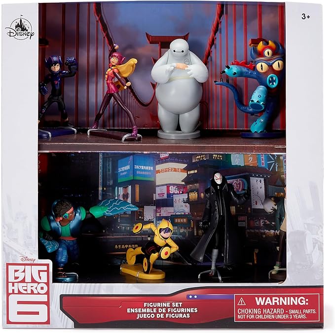 Disney Store Official Big Hero 6 Figure Set - 8 Fully Sculpted Disney Figures Including Hiro, Baymax, GoGo, Honey Lemon, Wasabi, Fred, Tadashi & Yokai in a Double-Tiered Box with Scenic Backgrounds