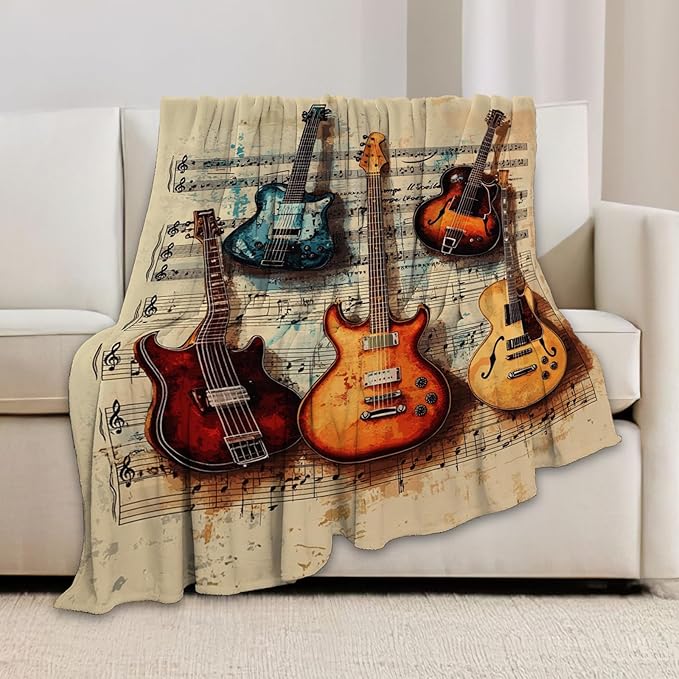 Guitar Blanket, Guitar Throw Blanket, Music Gifts Blankets Stuff Fleece Flannel Plush for Girls Women Men Boys Lovers Adults Soft Bedding Gift for Sofa Bed Office Home Decor 50"x40"