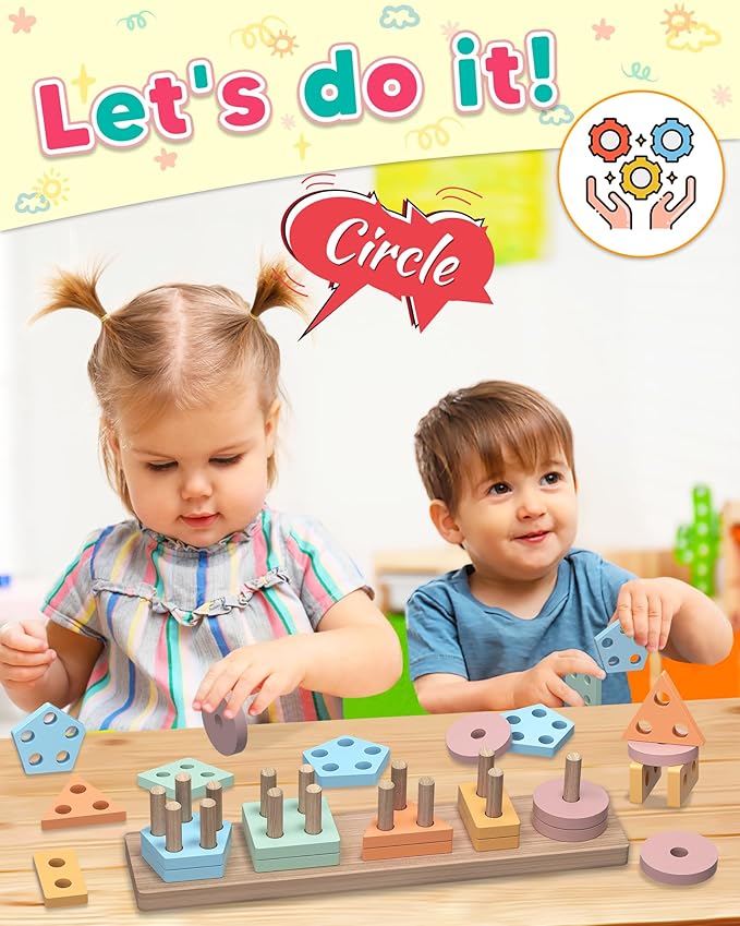 Montessori Toys for 1 2 3 Year Old Boys Girls Gifts, Wooden Shape Sorter Toys for Ages 2-4, Toddler Learning Toy Puzzles Birthday Gift Ages 1-3