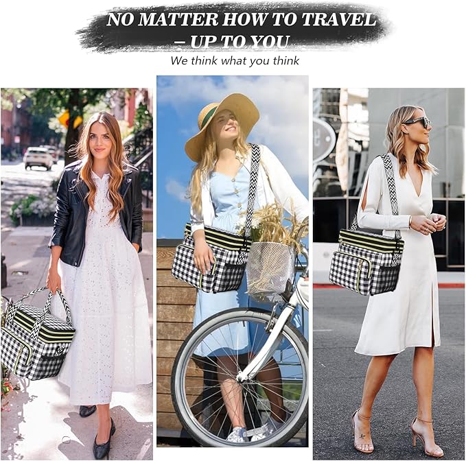 LOKASS Lunch Box for Women-16L-Insulated Lunch Bag Women, Expandable Double-layer Leakproof Cooler Bag with Upgrade Adjustable Shoulder Strap Ideal for Work/Travel/Picnics（Black&White Check）