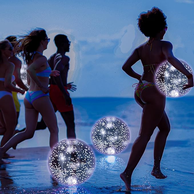 12 Pack 12 Inch Glow in the Dark LED Beach Ball Jumbo Confetti Glitters Inflatable Ball Swimming Pool for Party Pool Summer(Silver)