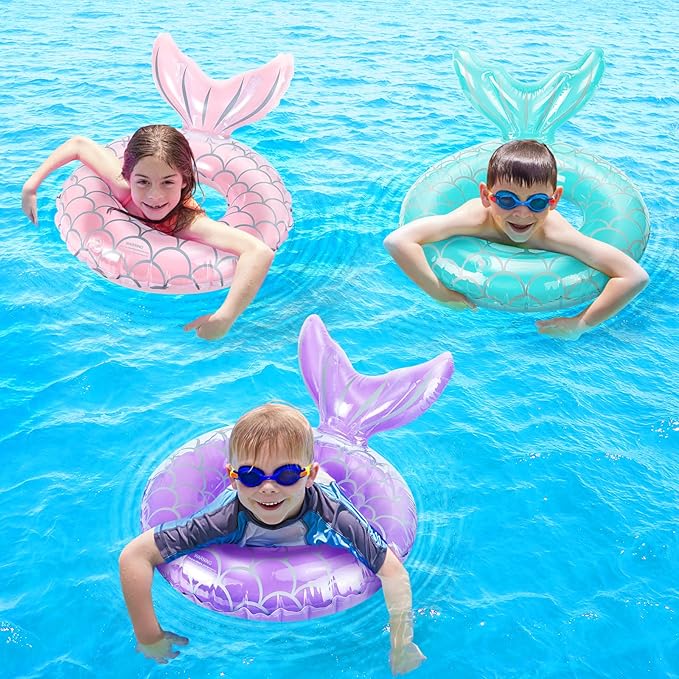 HeySplash Pool Floats Kids, Inflatable Swimming Ring Mermaid Tail Shaped Swim Tube Floaties, Summer Water Fun Beach Party Swimming Pool Toys for Kids Children Water Activities, Blue