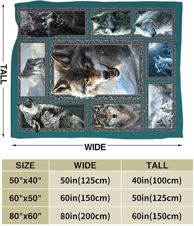 Wolf Blanket Fleece Soft Warm Plush Wild Animal Throw Blanket Lightweight Plush Fuzzy Cozy Wolves Blankets for Lover Kids Adult Suitable for Couch Sofa Bed 60"X50"