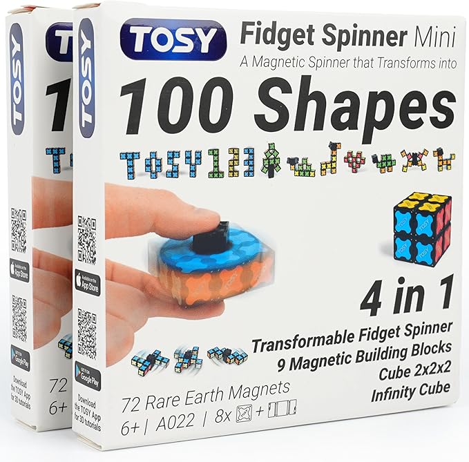 TOSY Magnet Fidget Spinner Mini - 8 Blocks, 3in1 Toy: Transformable Fidget Spinner, Infinity/Puzzle Cube, Christmas Stocking Stuffers Gift for Kids/Adults, STEM Sensory Stress Relief Toy, 2-Pack