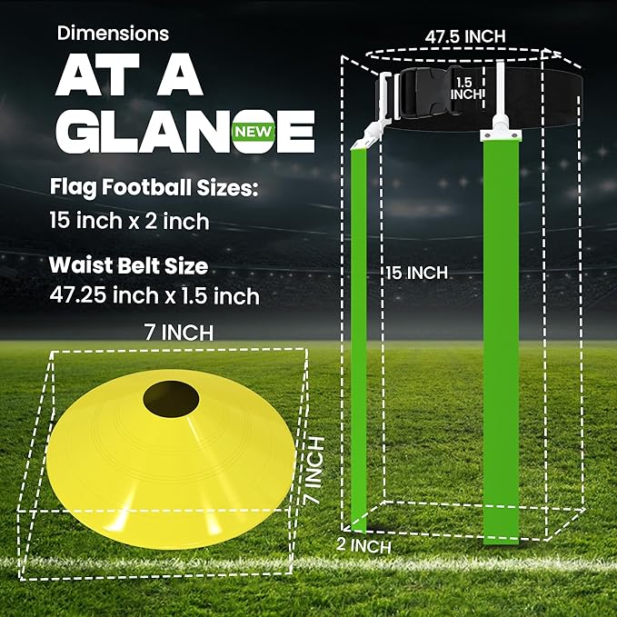 Gameday Flag Football Set – Kits for 2–14 Players w/Belts, Agility Cones & Carry Bag – Available in Multi Colors & Sizes