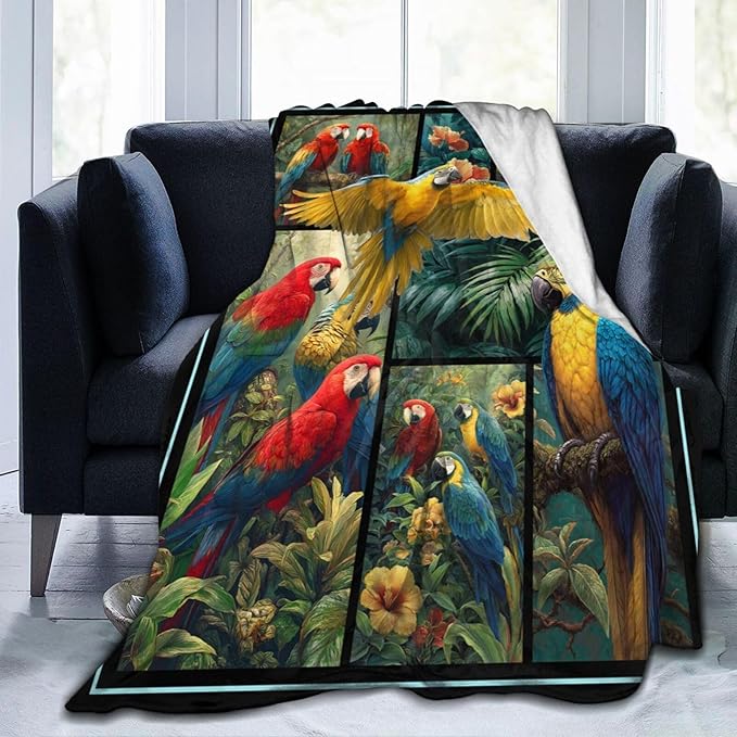 Parrot Blanket Gifts for Girls Women Boys Tropical Birds Throw Blankets Cozy Plush Fleece Botanical Flannel Fuzzy for Couch Decor 50"X40"