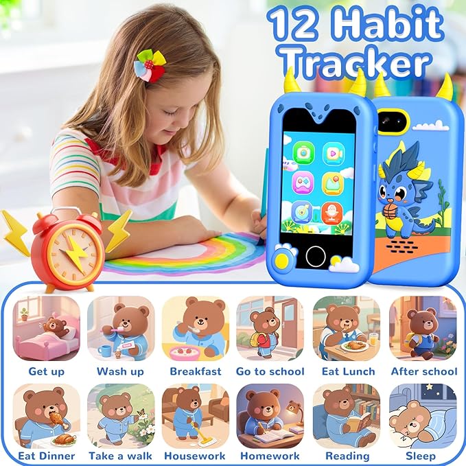 Kids Pretend Phone, Smart Phone Toys with Dual Camera - Christmas Birthday Gift for Boys Aged 3-12, Toddler Toys Play Phone with Music Player, Educational Learning Games with 32GB Memory Card, Blue