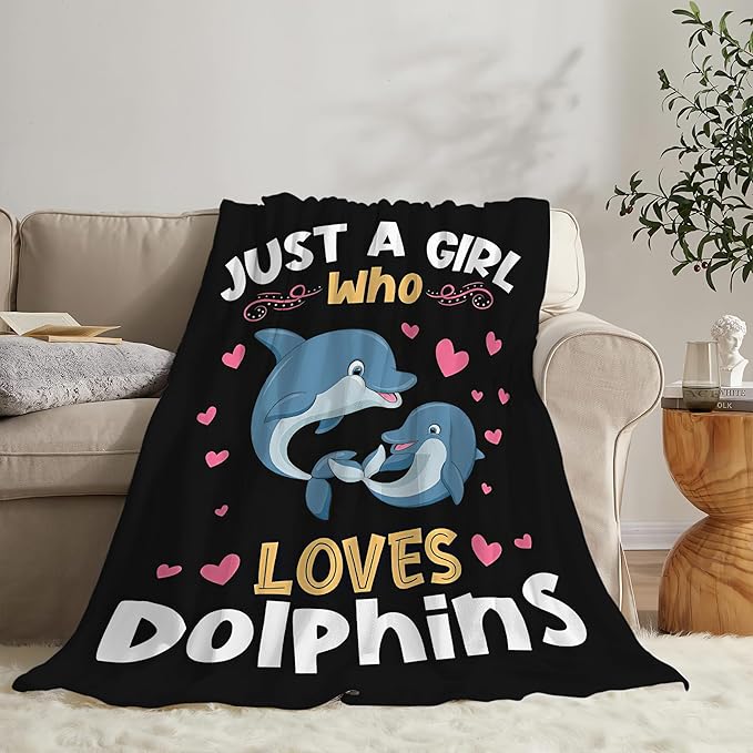 Dolphin Blanket Just A Girl Who Loves Dolphins Throw Blanket Gifts for Kids Girls Boys Adults Women Men Super Soft Cozy Plush Fluffy Fuzzy Fleece Blanket Decor 40''X50''