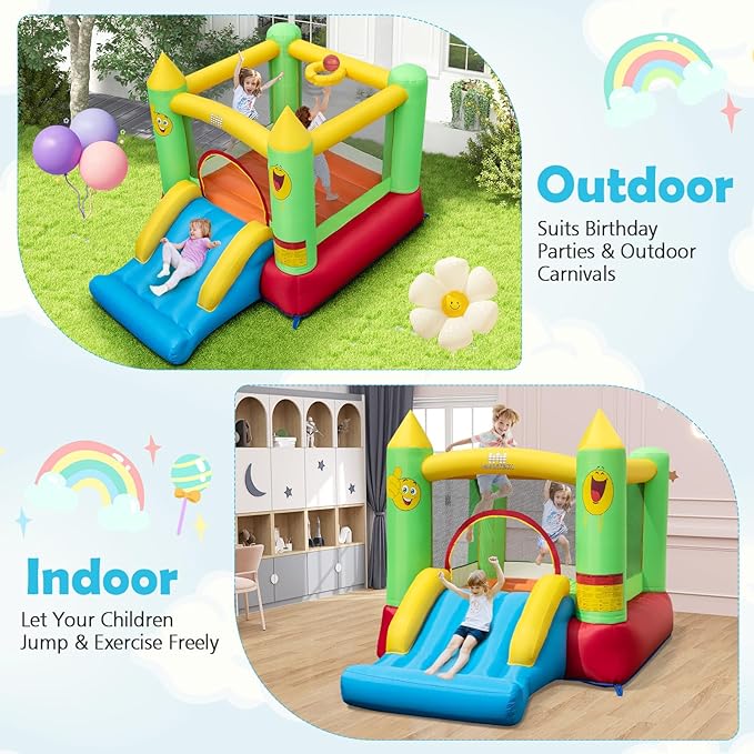 BOUNTECH Inflatable Bounce House, Bouncy House Castle for Kids Indoor Outdoor with Heavy Duty Jumping Area, Slide, 480W Blower, Mini Bounce House for Toddler Boys Girls Birthday Backyard Party Gifts