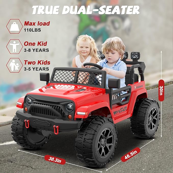 ANPABO 24V Ride on Toys for Big Kids, 2 Seater, 4x200W Motors, EVA Tires, Remote Control, 4 Shock Absorbers, Bluetooth, Electric Ride on Car for Kids 3-8((Bright Red)