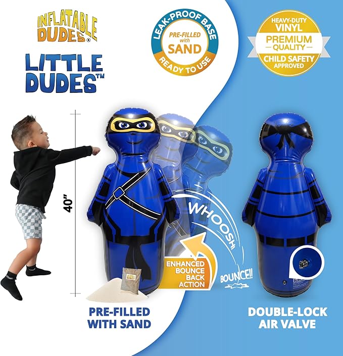 INFLATABLE DUDES Ninja Toy 40 Inches -Kids Punching Bag | Already Filled with Sand| Bop Bag | Inflatable Bopper | Boxing | Ninja Birthday Party | Punching Bag for Kids- (Little Dudes Nobi)