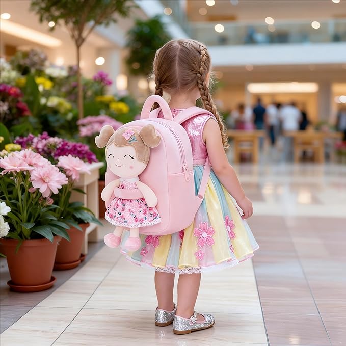 Gloveleya Toddler Backpack Baby Girl Gift Plush Bag Diaper Bag Plush Printed Sakura Backpack