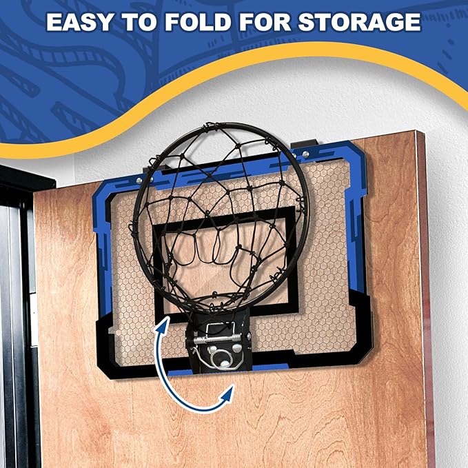 QDRAGON Mini Basketball Hoop, Over The Door Indoor, with 3 Balls/Inflator/Breakaway Rim, Basketball Toy Gifts for Kids and Adults, Suit for Bedroom/Office/Outdoor, Blue