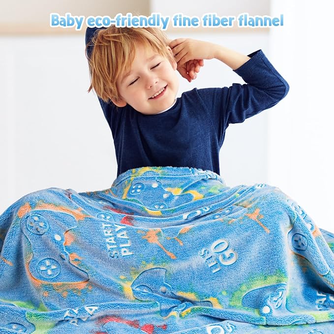 Jekeno Gaming Gamer Gifts Toys for Kids Boys Glow in The Dark Blanket Video Game Controller Gamepad Throw for Teen Girls Toddlers Teenage Son Boyfriend Adults Birthday 50"x60"