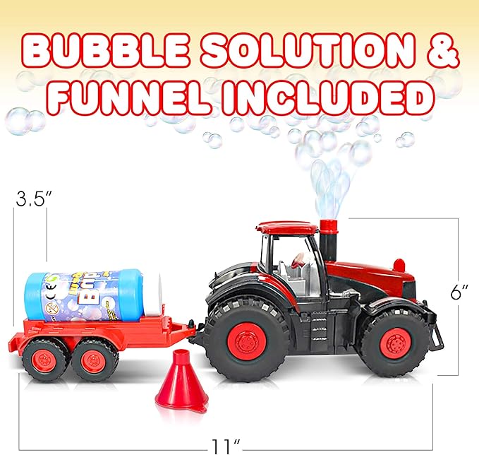 ArtCreativity Bump & Go Bubble Blowing Farm Tractor Toy Truck with Lights & Sounds, Toddler Outdoor Toys - Funnel & Bubble Solution Included - Farm Toy Tractor for Boys Girls Ages 1, 2, 3, 4, 5, +