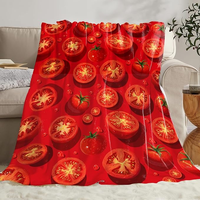 Tomato Blanket for Women Girls, Tomato Lovers Flannel Throw Blanket, Cozy Fleece Soft Stuff Food Blankets Gift for Kids Couch Sofa Bed 50" x 40"