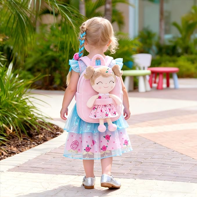 Gloveleya Toddler Backpack Baby Girl Gift Plush Bag Diaper Bag Plush Printed Flower Roses Backpack