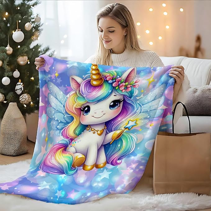 Girls Throw Blanket Unicorn Blanket for Girls 6-8 Gift for Kids Teens, Cozy Warm Flannel 50 x 40 Inches Throws for Sofa Trip Chair
