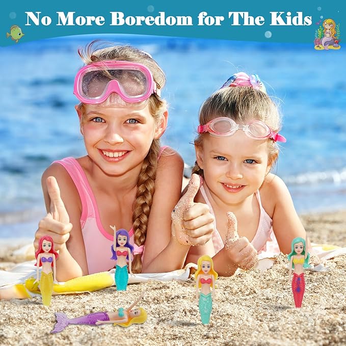 10 Pack Colorful Mermaid Diving Toys Underwater Sinking Pool Toys for Toddlers Kids Girls Ages 3-12, Summer and Spring Fun Bath & Swimming Pool Games, Non-Repeating Styles (White)