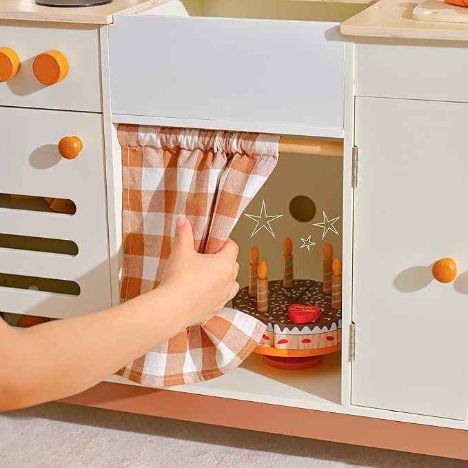 PairPear Wooden Play Kitchen for Kids, XL Large Toy Kitchen Playset with Coffee Maker, Fridge & Large Storage System, Pretend Toy Food Cooking Set Play Kitchen Accessory for Kids Ages 3+