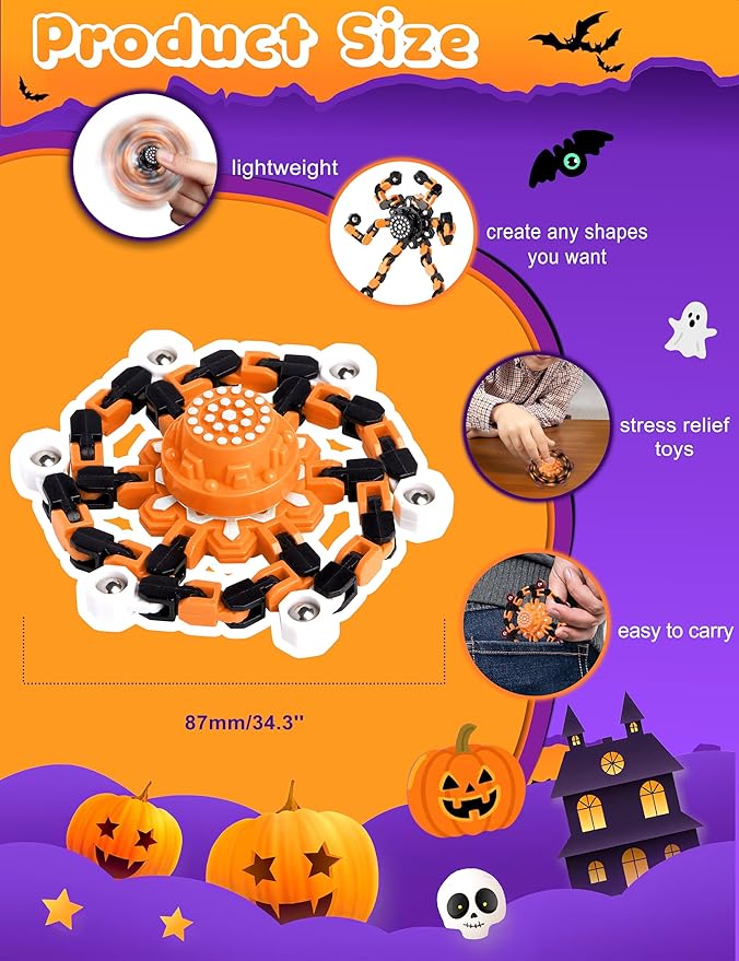 Halloween Decor Toy Gifts for Kids Transformable Fidget Spinners for Adults Stress Relief Sensory Toys for Boys and Girls Fidget Toys Black Orange Halloween Party Decorations